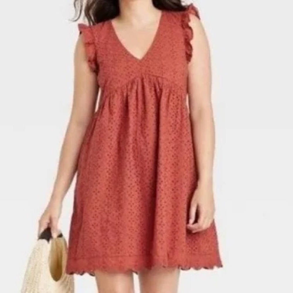 Knox Rose burnt orange flutter sleeve eyelet dress